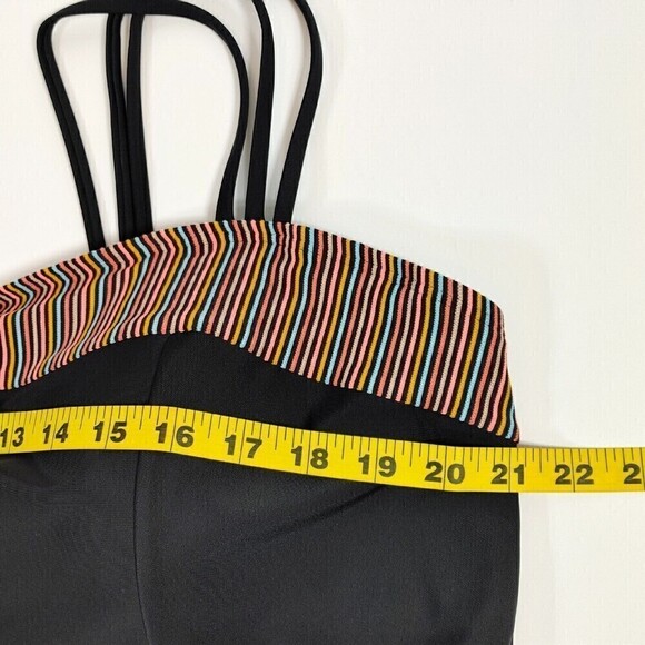 Ulla Popken Swimsuit Womens 28 Black Rainbow Stripe Strap Front Self-Bra Lined - Picture 9 of 14